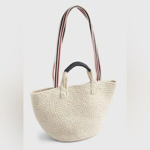 NWT Gap Jute Tote Bag - Cream Straw Beach Bag Striped Straps